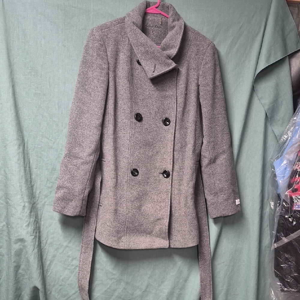 Calvin Klein Women's Gray Wool Double-Breasted Coat Size 6